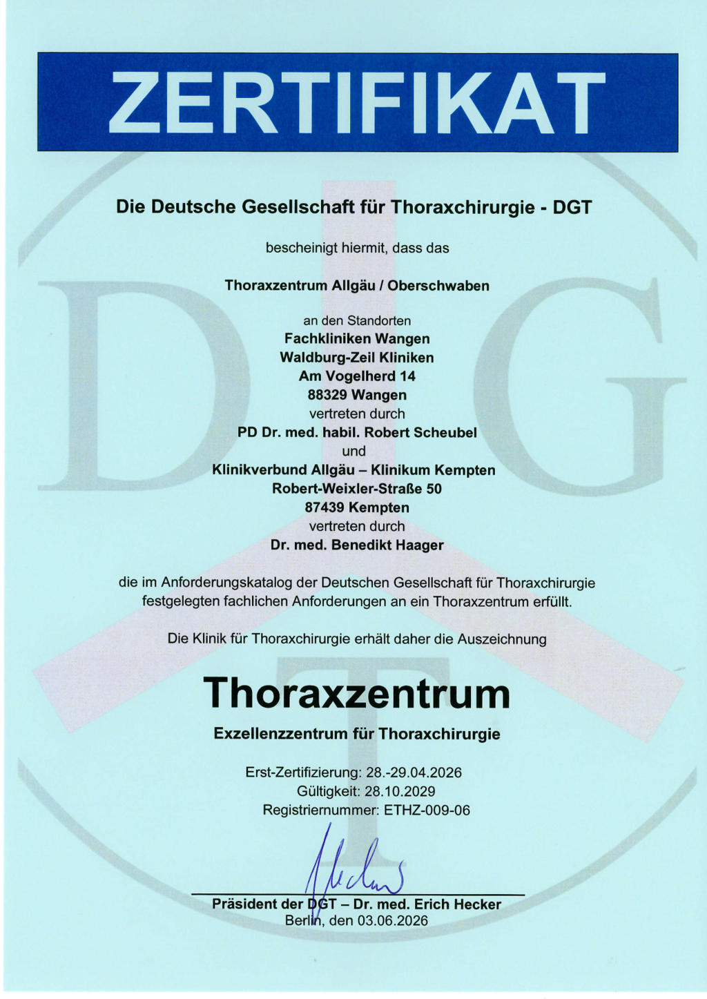 Zertifikat Thoraxzentrum Exzellenzzentrum für Thoraxchirurgie