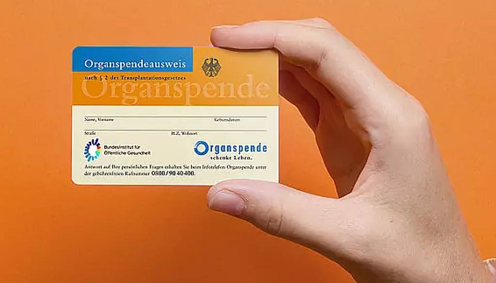 Ein Organspendeausweis wird in der Hand gehalten.