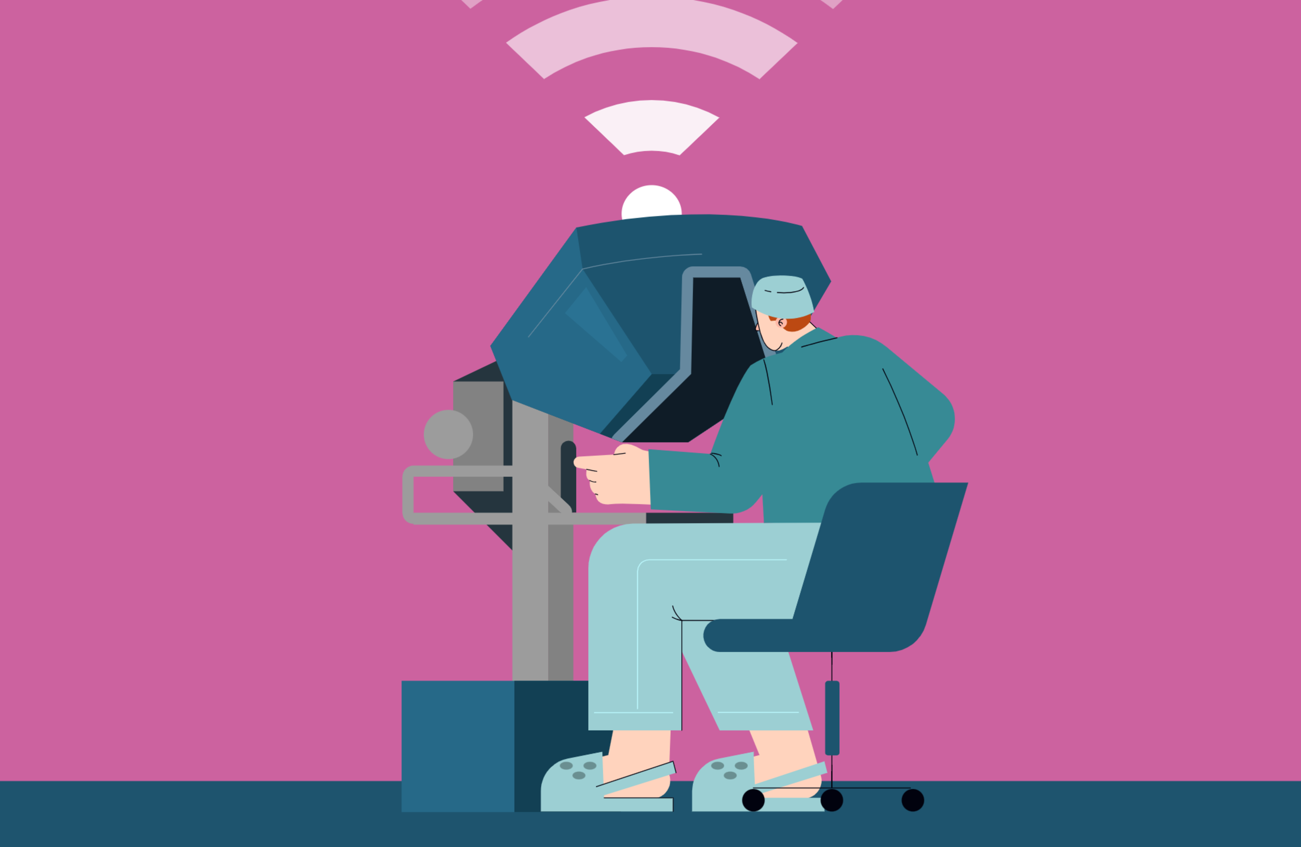 Grafik, wo ein Arzt per 5G operiert.