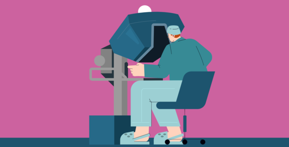 Grafik, wo ein Arzt per 5G operiert.