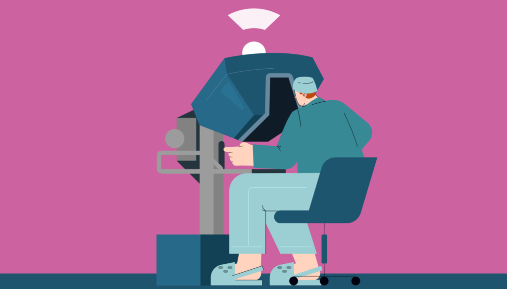 Grafik, wo ein Arzt per 5G operiert.